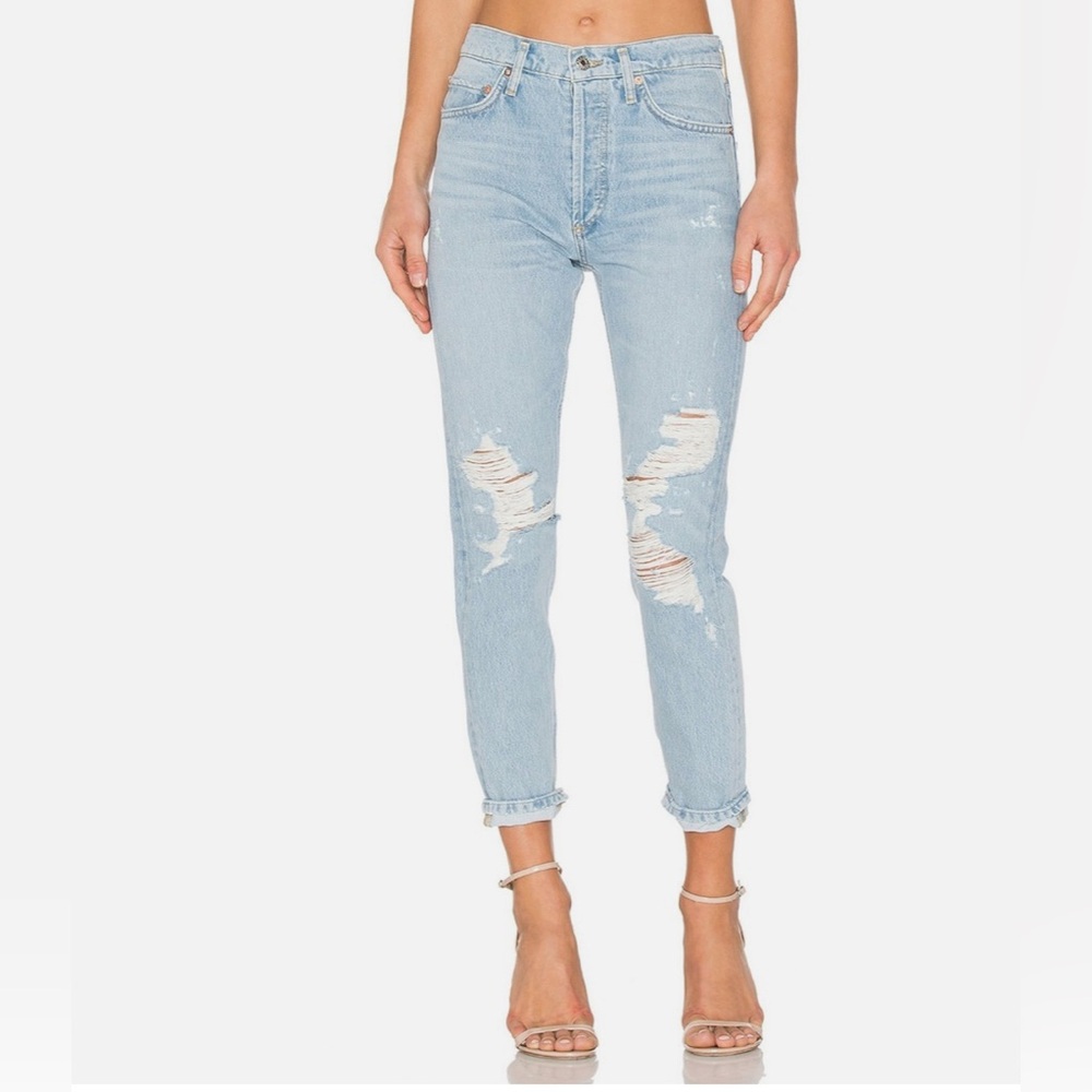 Agolde Light Blue Distressed Ankle Jeans